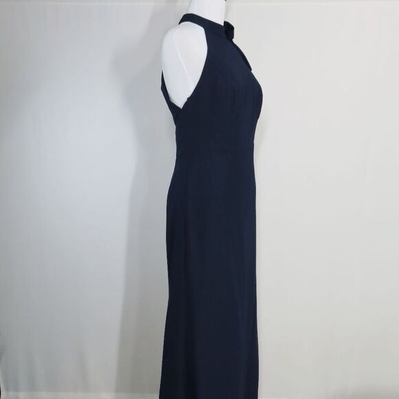 After Six Style 6827 Midnight Navy Crepe Bow-Neck Open-Back Trumpet Gown 14 - Picture 3 of 12